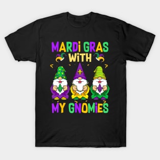 Mardi Gras With My Gnomies 2024 Mardi Gras Beads Gnomes T-Shirt